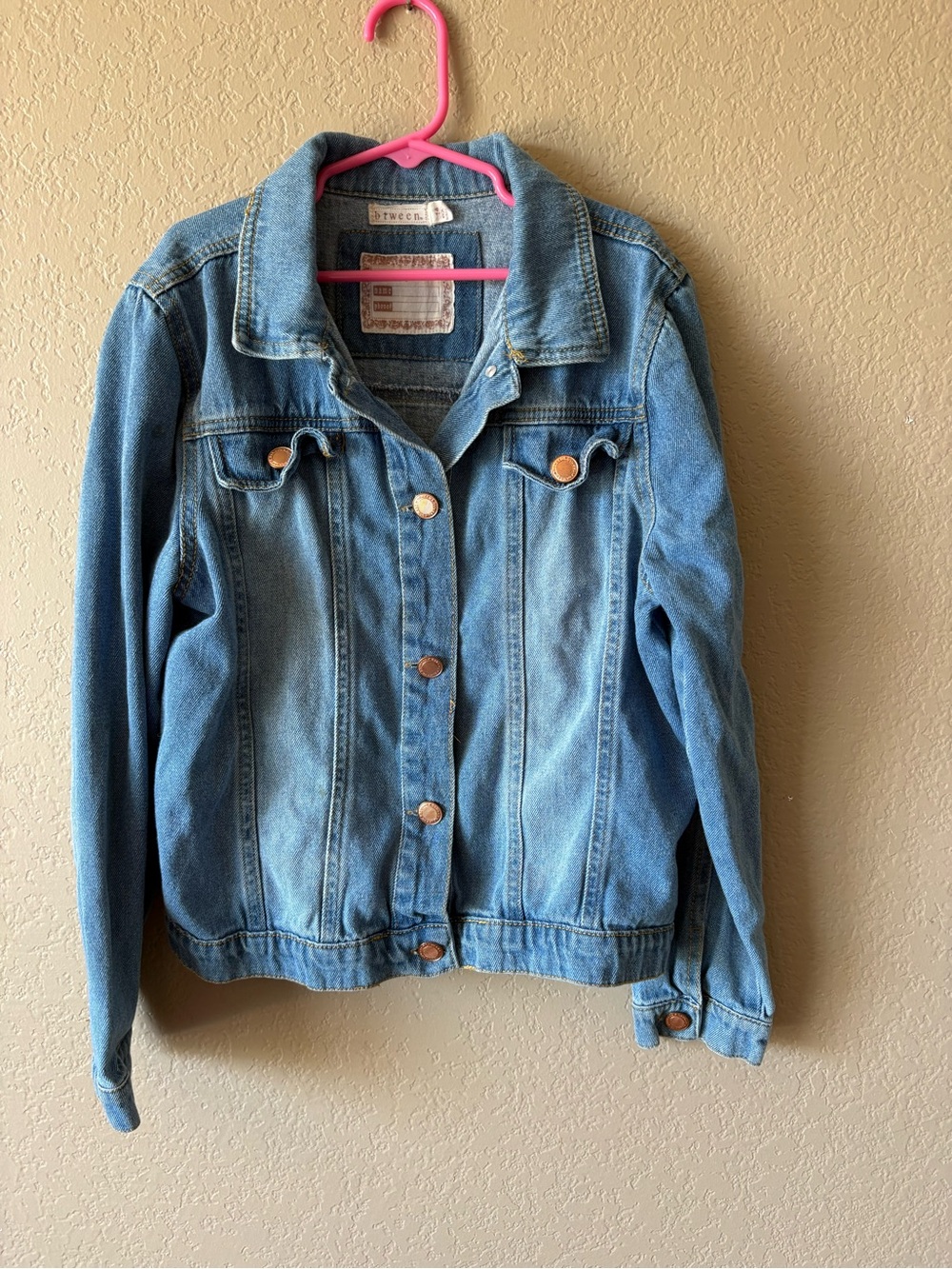 Btween Girls Size 14 Denim Blue Jean Jacket Pink Butterfly Sequin Patch